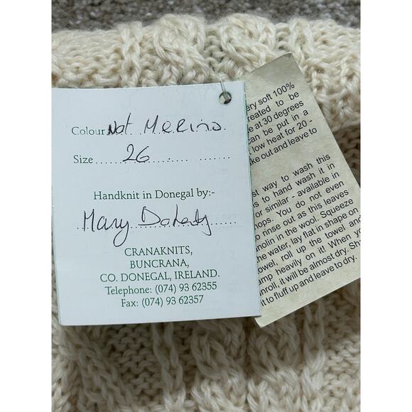NEW Crana Handknits Irish Wool Cable Knit Children’s Sweater Sz 26 (3/4) Ivory - Picture 5 of 8